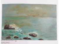 Old picture drawing seascape sea 1968