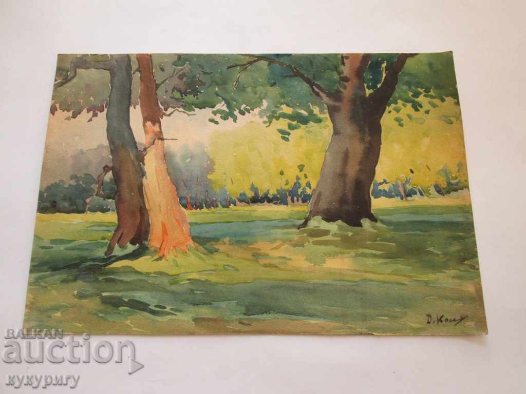 Старинна картина рисунка пейзаж акварел подписана Д.Косев - 6 Старинна картина рисунка пейзаж акварел подписана Д.Косев - 6