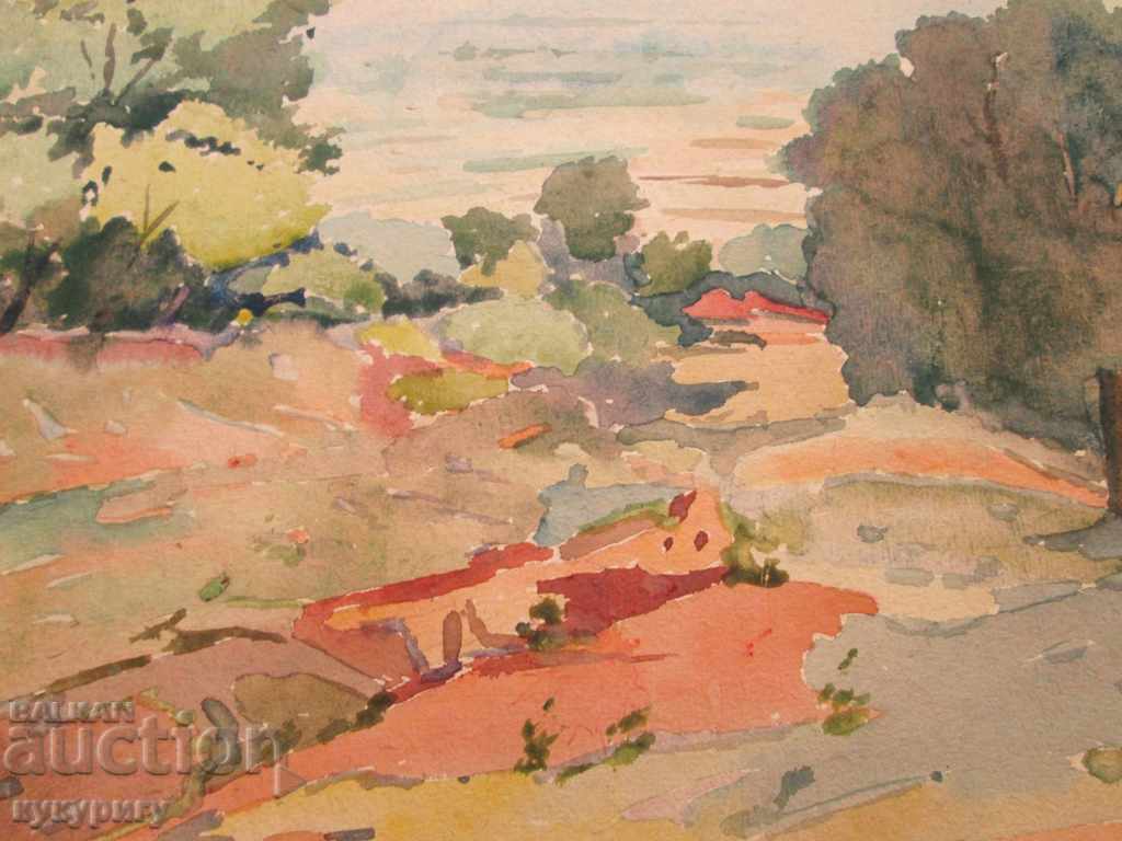 Old painting landscape painting watercolor D. Kosev unsigned with price 220.00 BGN | € 112.48