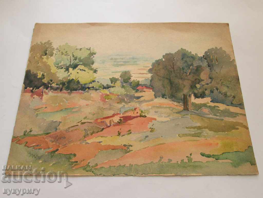 Auction  Old painting landscape painting watercolor D. Kosev unsigned