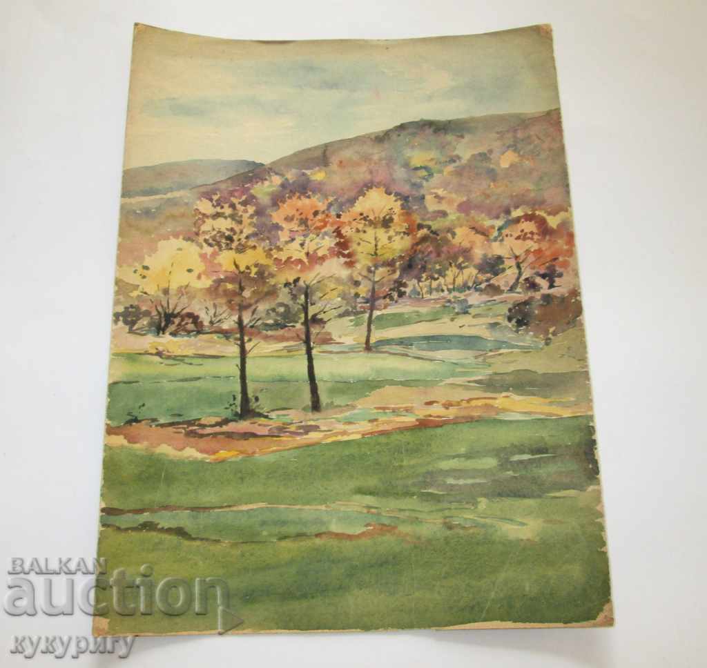 Old painting landscape painting watercolor D. Kosev unsigned with price 200.00 BGN | € 102.26