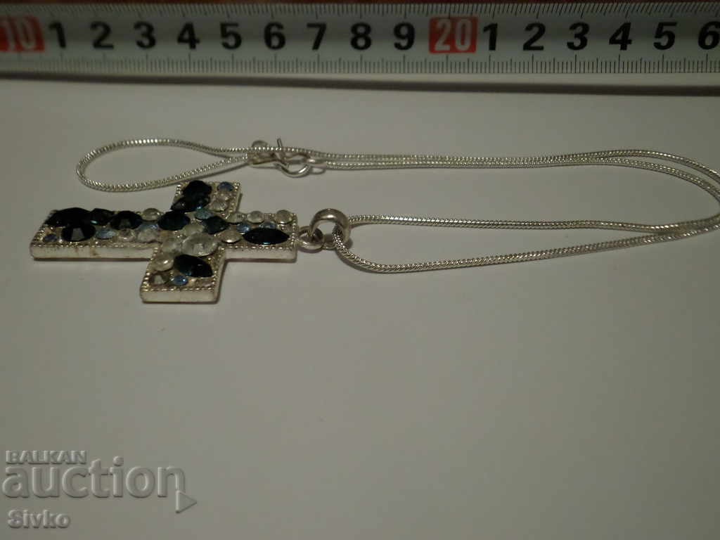 Auction Silver-plated designer cross with stones Auction Silver-plated designer cross with stones