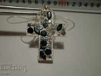 Silver-plated designer cross with stones