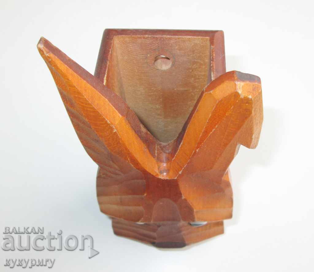 An old wooden carving dog with a glass eye wall mount - 5