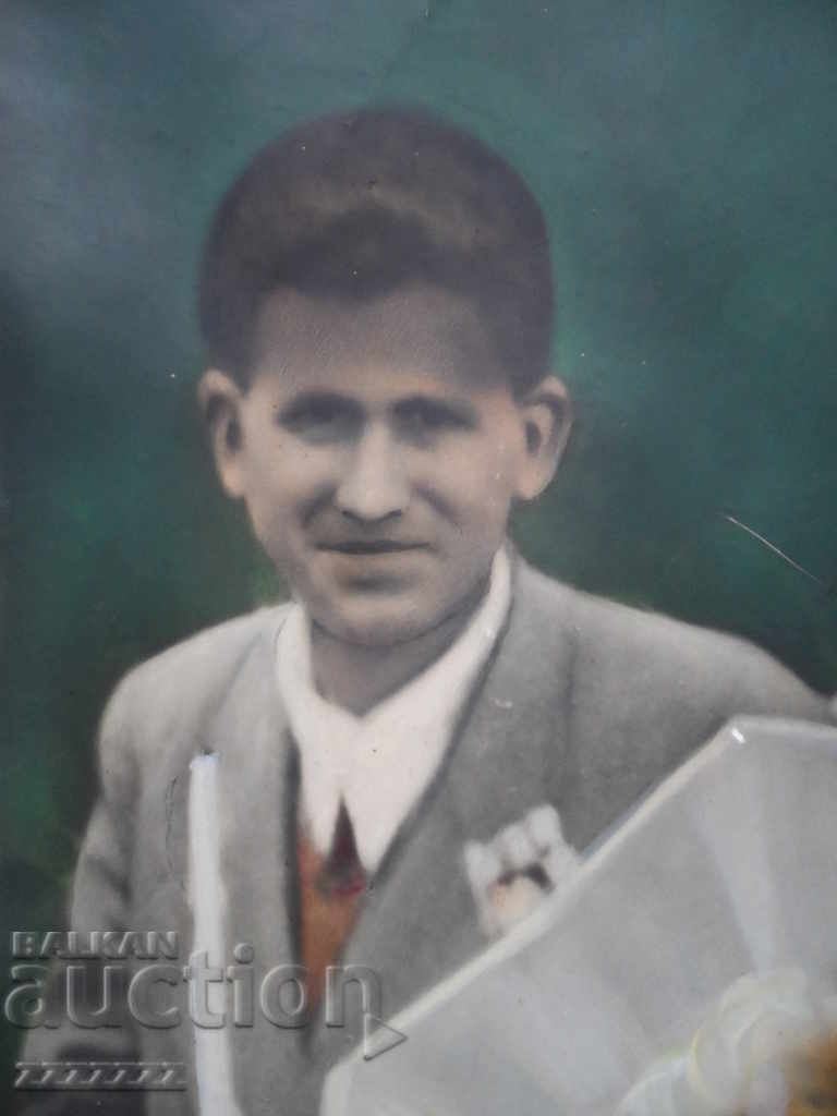 Large old colored cardboard photo in a frame - 5