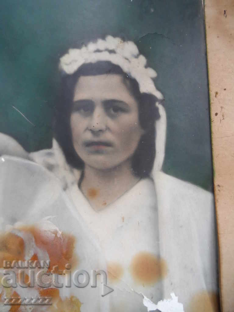 Large old colored cardboard photo in a frame - 6