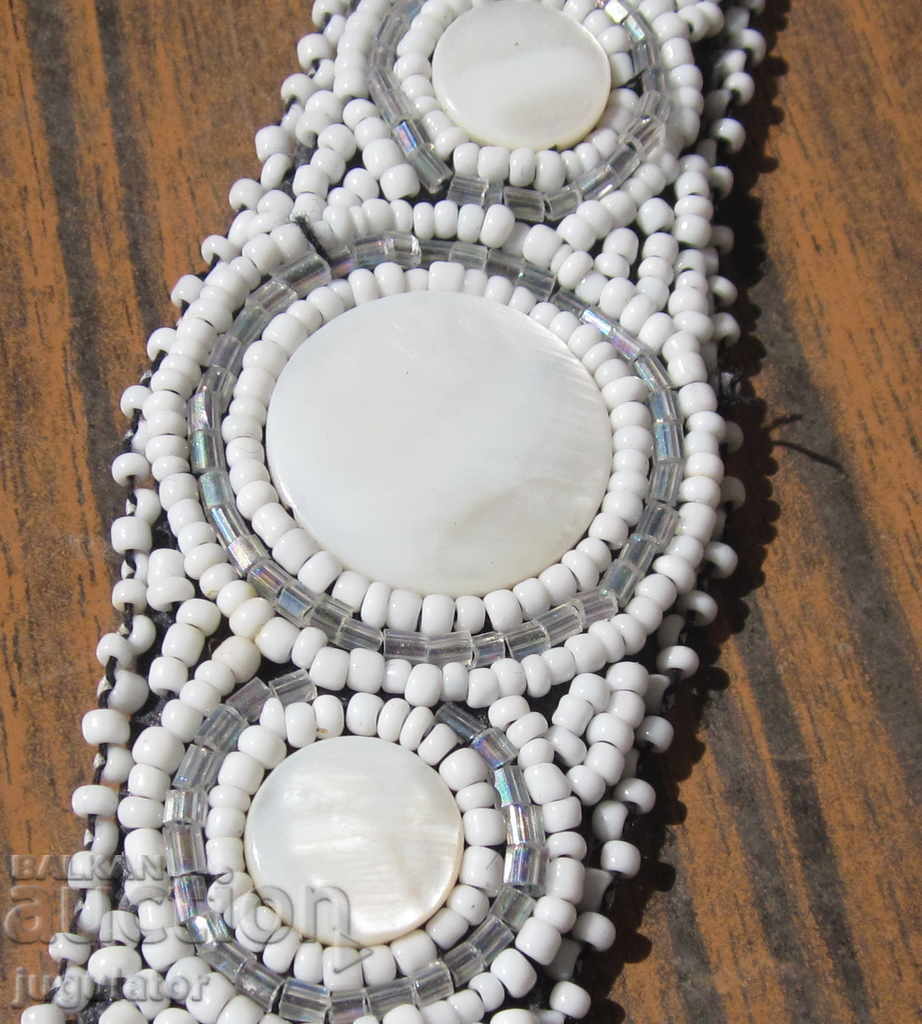 Auction Antique Bulgarian folk bracelet jewelry made of beads and mother-of-pearl Auction Antique Bulgarian folk bracelet jewelry made of beads and mother-of-pearl
