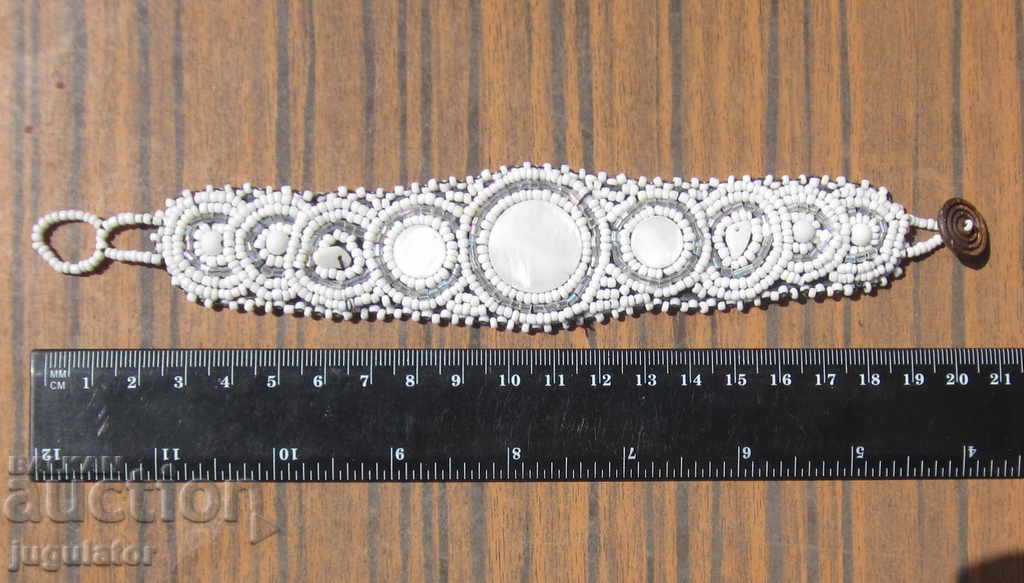 an old antique Bulgarian folklore bracelet of beads and mother of pearl - 7