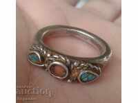 Star Silver Navajo Ring with Turquoise and Coral
