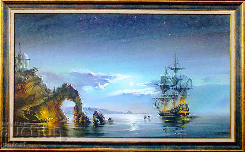 '' Σεληνιακή νύχτα '', θαλασσογραφία, ζωγραφική