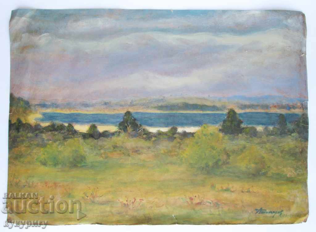 Old painting "Sea Bay" landscape painting signed 1959 with price 350.00 BGN | € 178.95
