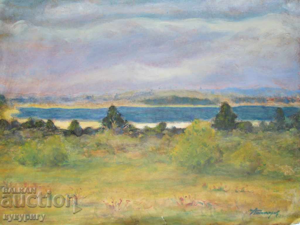 Old painting "Sea Bay" landscape painting signed 1959