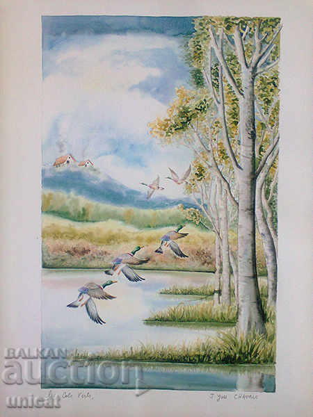 "Landscape with ducks", reproduction on embossed paper, France