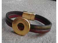 Leather Gold Plated Bracelet with Magnet