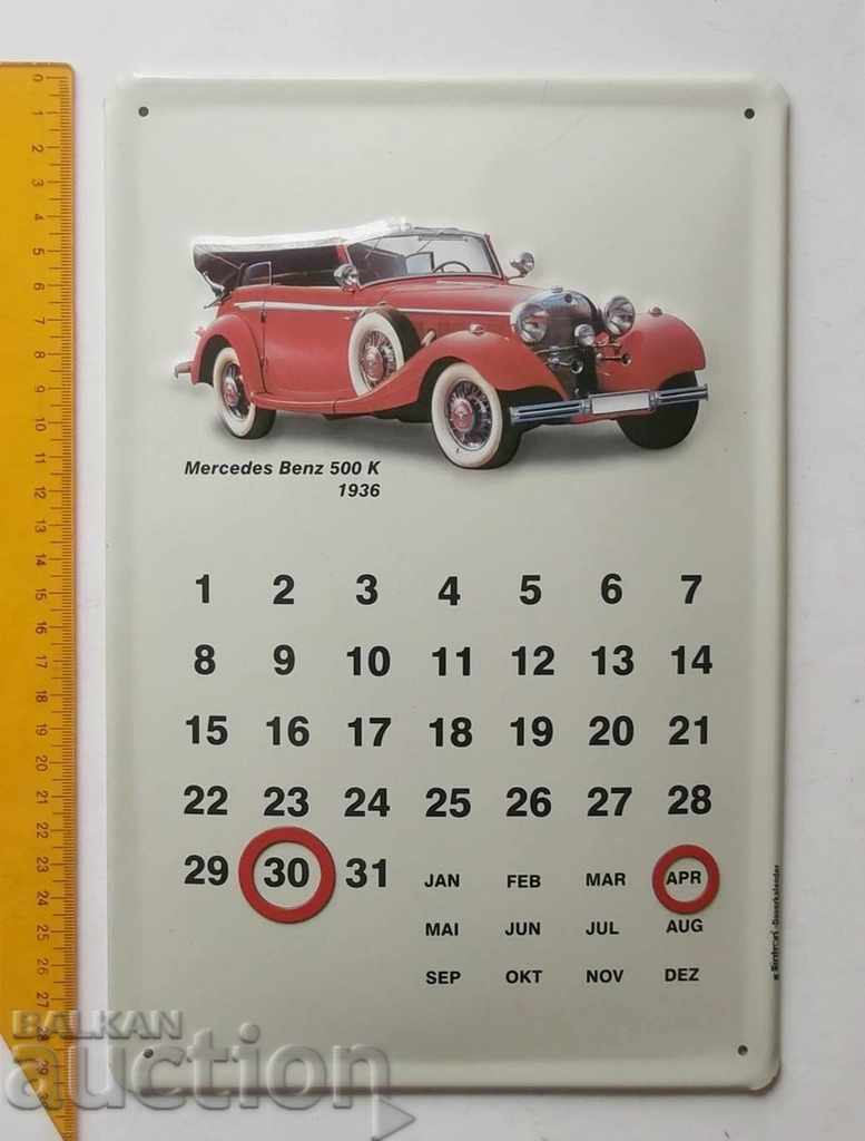 Metal calendar plate Mercedes Benz 500 K 1936 Mercedes with price 99.99 BGN | € 51.12 Metal calendar plate Mercedes Benz 500 K 1936 Mercedes with price 99.99 BGN | € 51.12