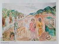 Рисунка с цветни моливи живопис картина "Жени на Пазар"