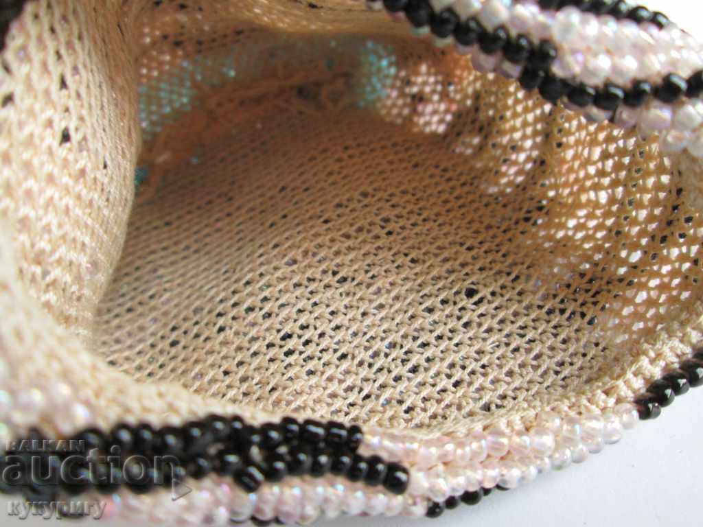 Old beaded handkerchief hand-knit glass beads - 5 Old beaded handkerchief hand-knit glass beads - 5