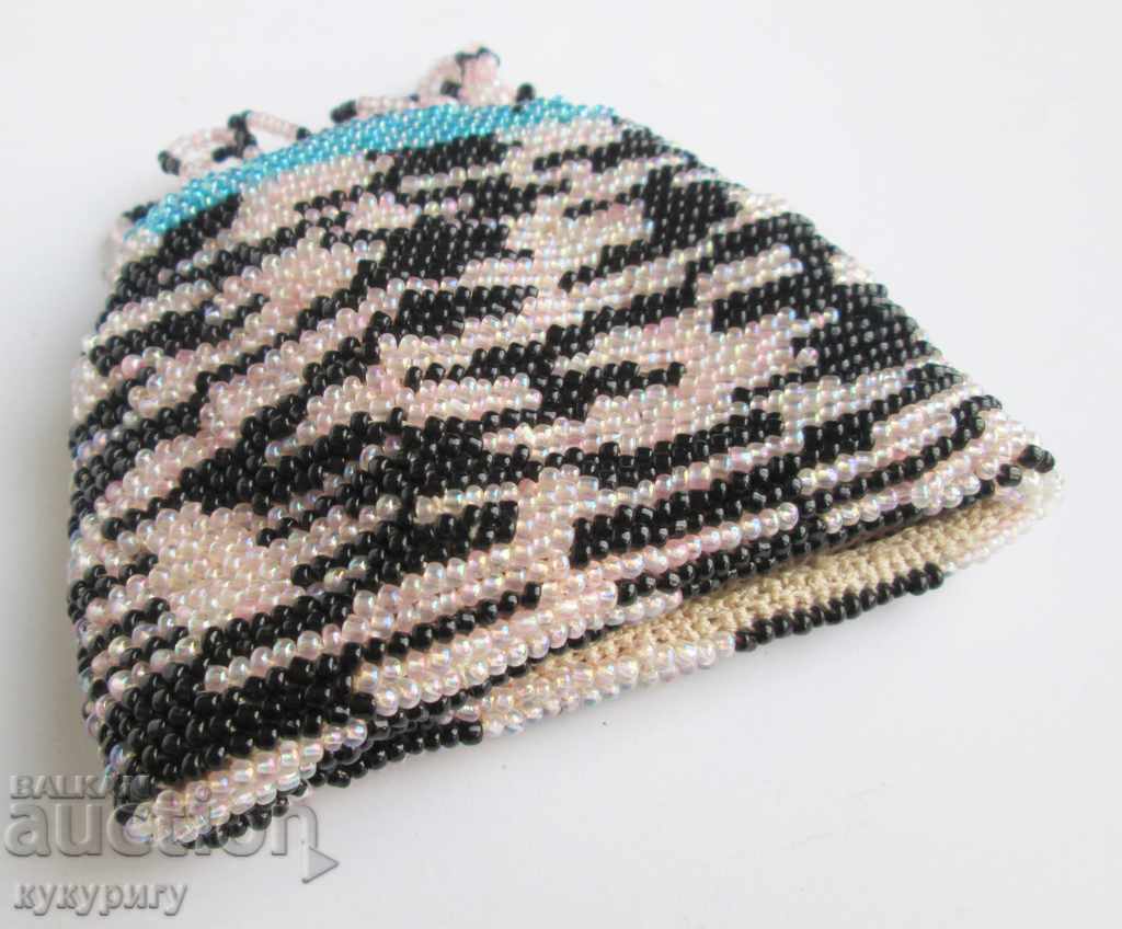 Old beaded handkerchief hand-knit glass beads - 6 Old beaded handkerchief hand-knit glass beads - 6