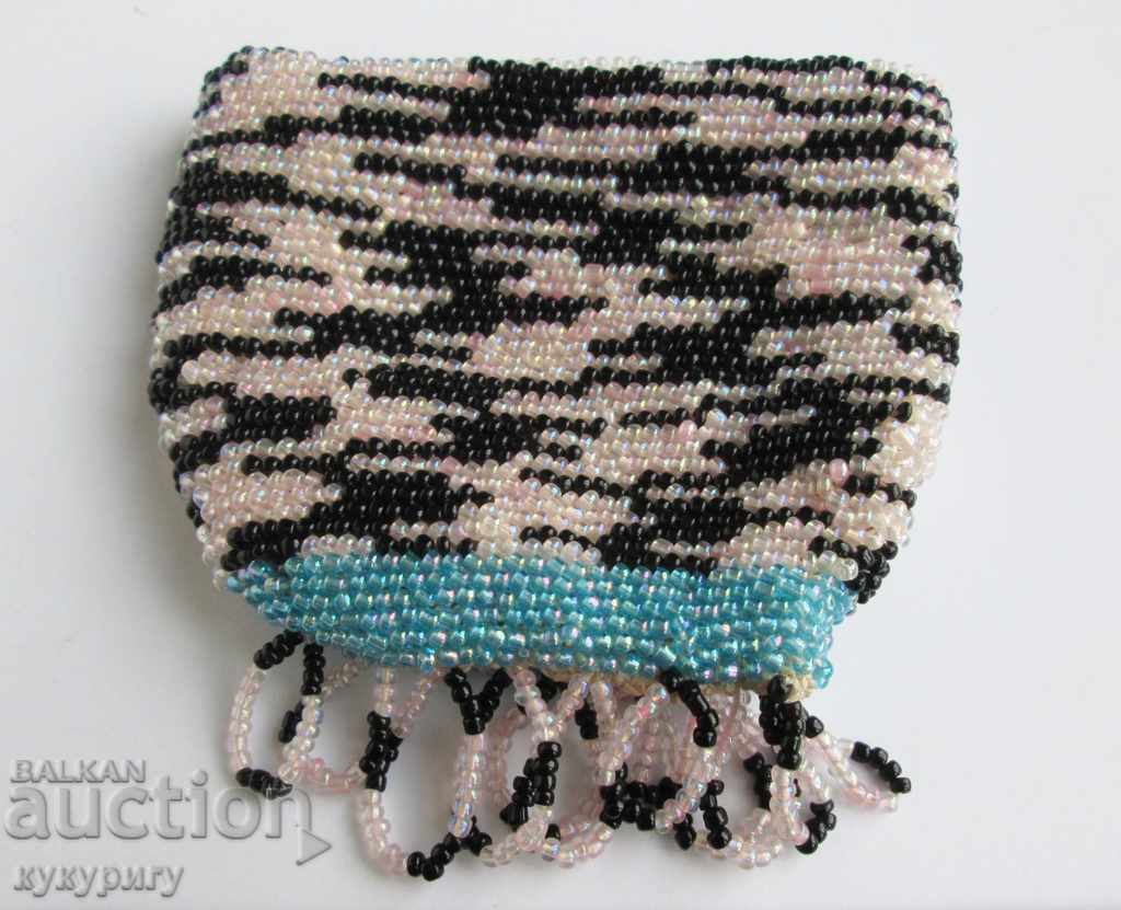 Old beaded handkerchief hand-knit glass beads