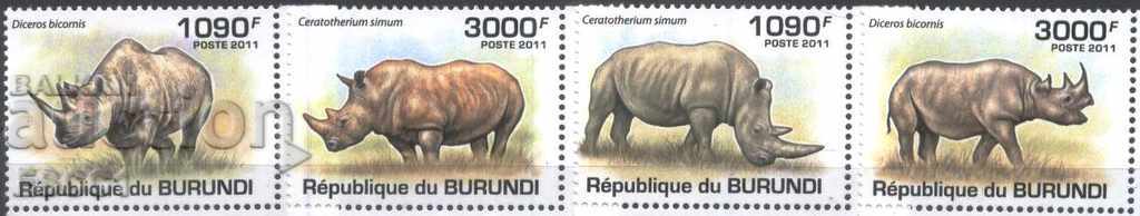 Чисти марки Фауна Носорози 2011 от Бурунди