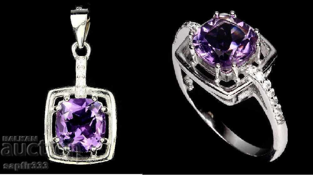 BEAUTIFUL RING AND MEDALLION WITH NATURAL AMETHYSTS AND ZIRCONIA