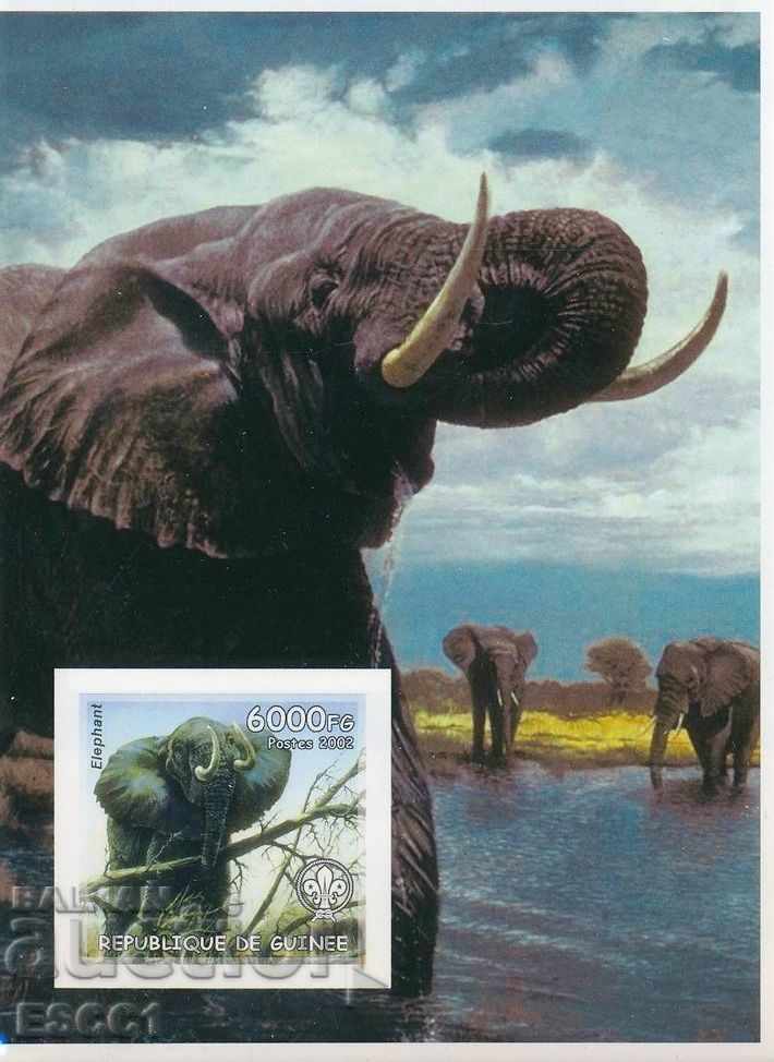 Clean block unperforated Fauna Elephants Scout 2002 from Guinea