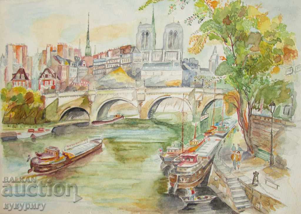 Painted landscape watercolor drawing picture "River Channel" with price 90.00 BGN | € 46.02 Painted landscape watercolor drawing picture "River Channel" with price 90.00 BGN | € 46.02