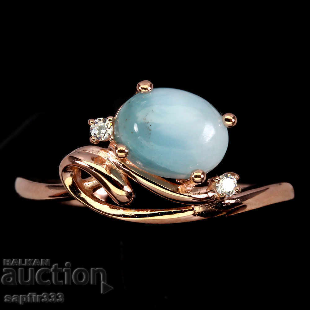 SILVER RING WITH NATURAL LARIMAR AND CYCLONS