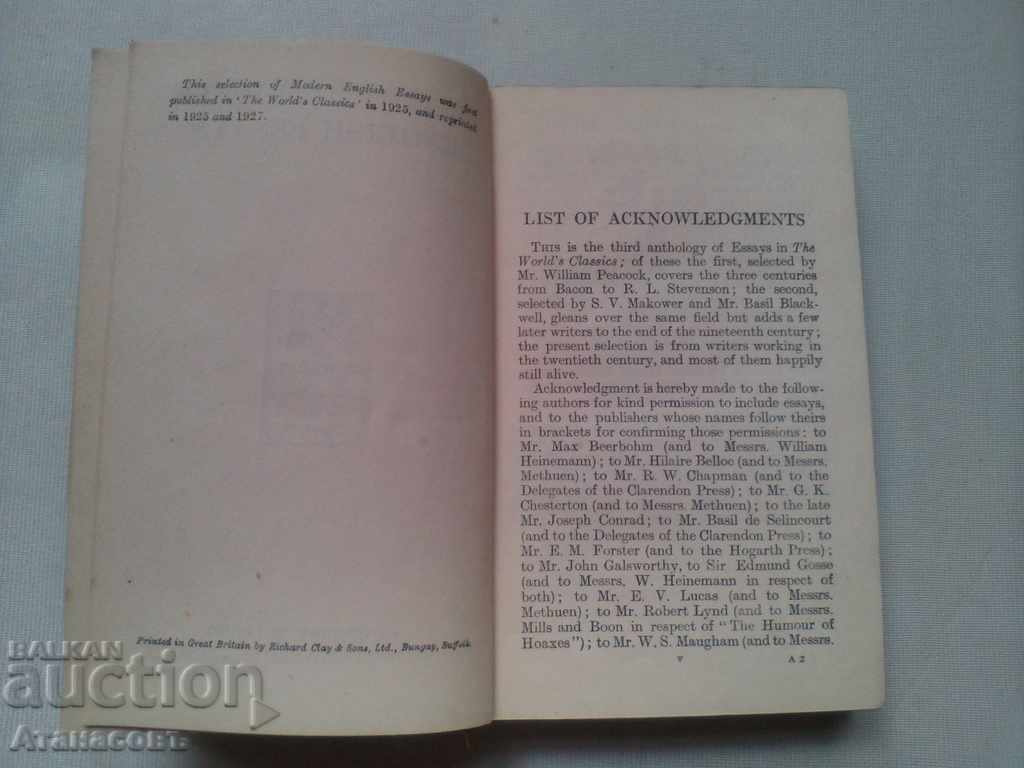 Auction  Selection modern Englih esseays Oxford 1928