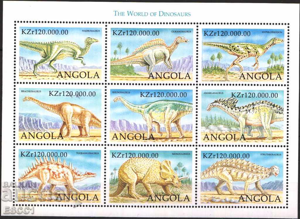 Καθαρές μάρκες σε ένα μικρό φύλλο Dinosaur Fauna 1998 από την Αγκόλα