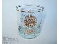 Old collectible Olympic glass cup with signatures