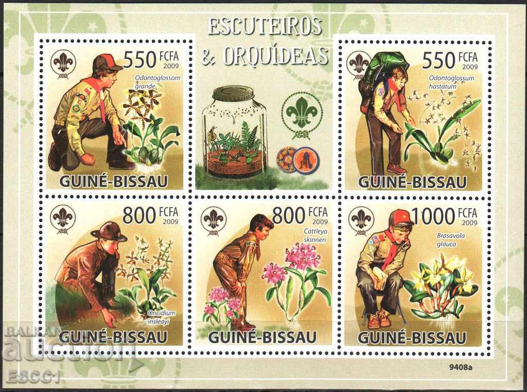 Чисти марки в малък лист Скаути Орхидеи 2009 от Гвинея Бисау