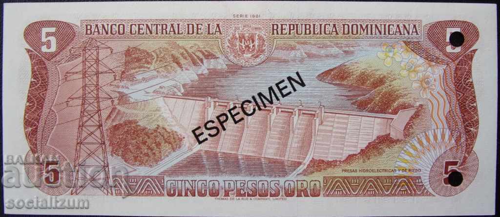 SPECIMEN Dominican 5 Peso 1981 UNC Rare cu preț € 11.25 | 22.00 BGN