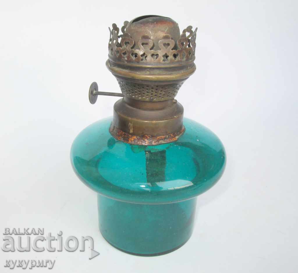 Ancient gasoline lamp reservoir colored glass