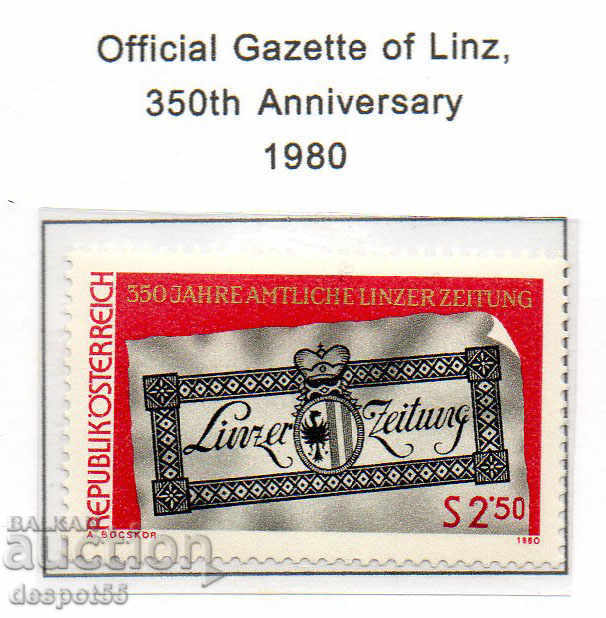 1980. Austria. Cea de-a 350-a ediție oficială a orașului Linz.