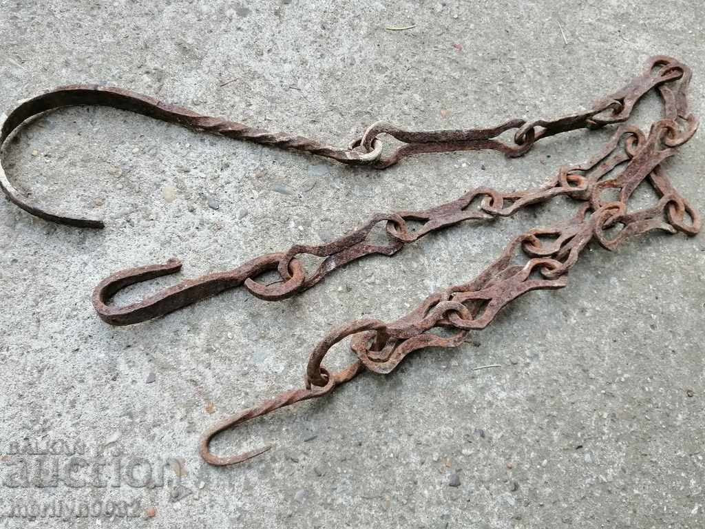 Auction Old forged chain with hook, hearth for hearth chain hook Auction Old forged chain with hook, hearth for hearth chain hook