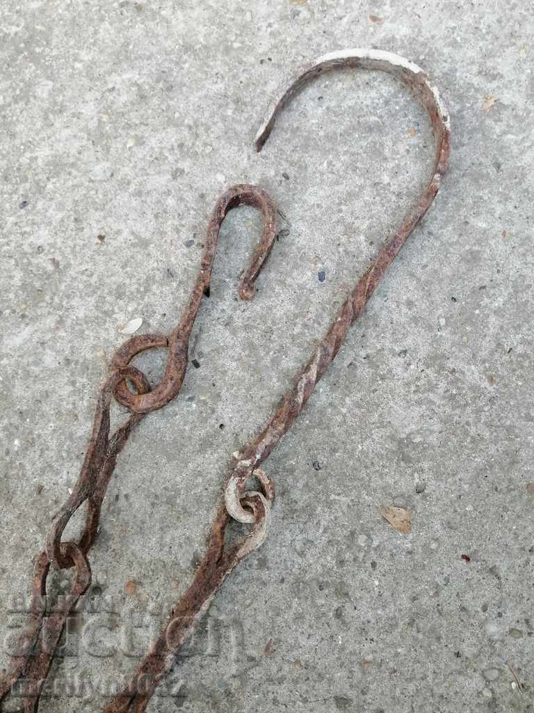 Old forged chain with hook, hearth for hearth chain hook - 5 Old forged chain with hook, hearth for hearth chain hook - 5