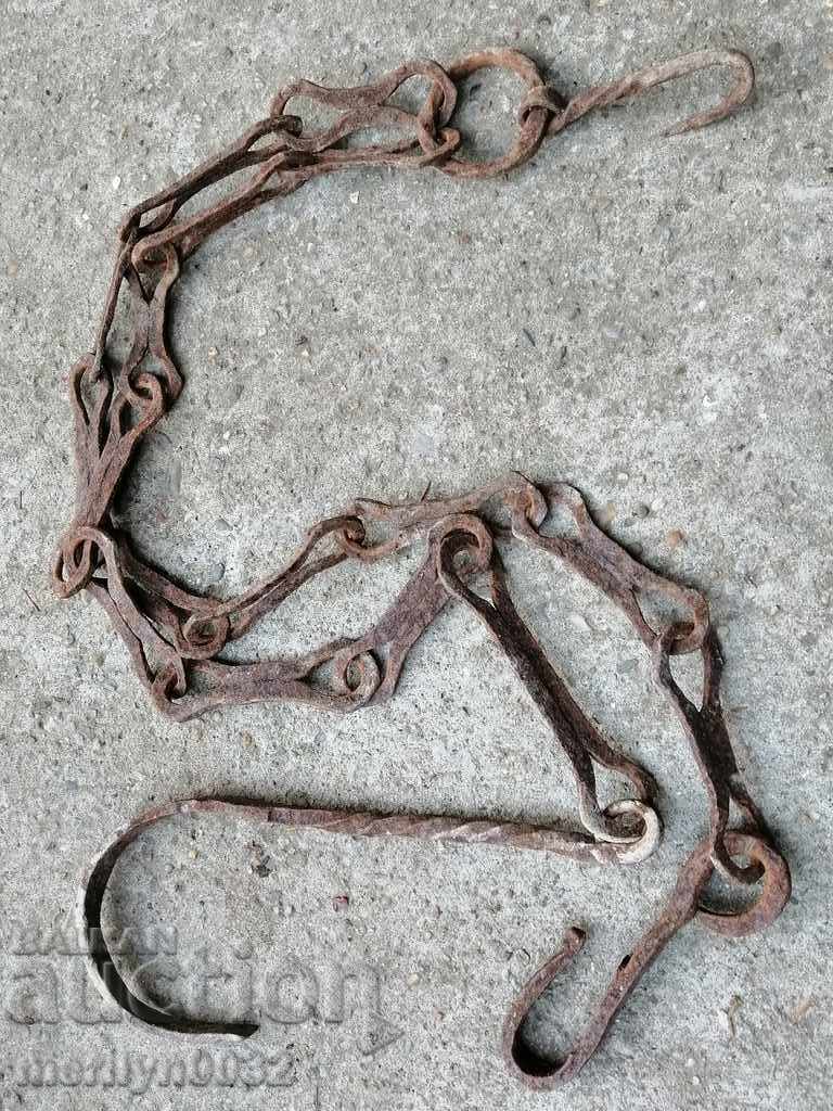 Old forged chain with hook, hearth for hearth chain hook - 7 Old forged chain with hook, hearth for hearth chain hook - 7