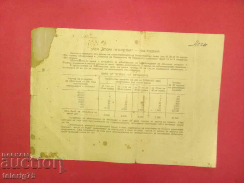 Bond-State Loan '' Second Five-Year Plan '' - 40лева-1954г. with price 6.00 BGN | € 3.07 Bond-State Loan '' Second Five-Year Plan '' - 40лева-1954г. with price 6.00 BGN | € 3.07