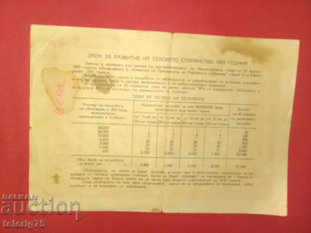 Bond-State Loan for Development of SS-40leva-1955d. with price 6.00 BGN | € 3.07 Bond-State Loan for Development of SS-40leva-1955d. with price 6.00 BGN | € 3.07