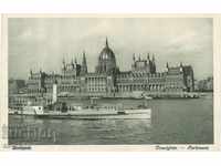 Antique card - Budapest, Parliament and river boat
