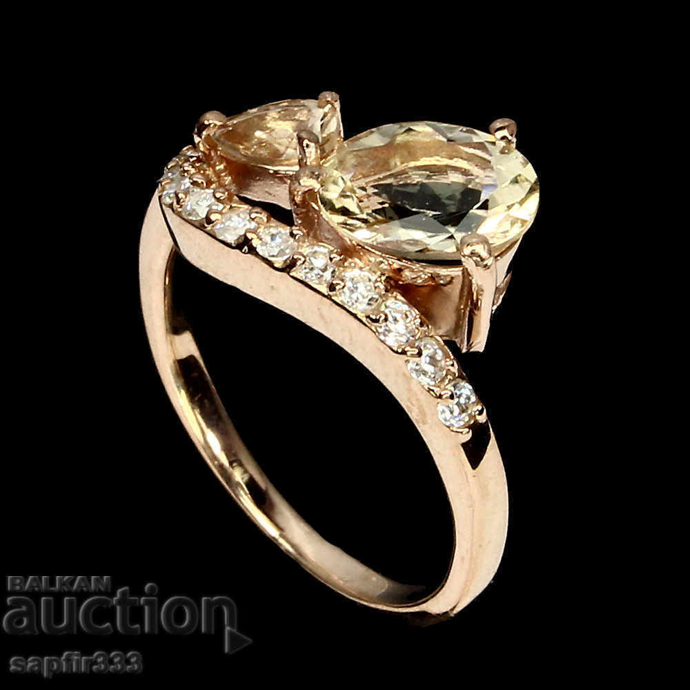 FINE SILVER RING WITH NATURAL MORGANITES AND ZIRCONIA with price 297.00 BGN | € 151.85 FINE SILVER RING WITH NATURAL MORGANITES AND ZIRCONIA with price 297.00 BGN | € 151.85