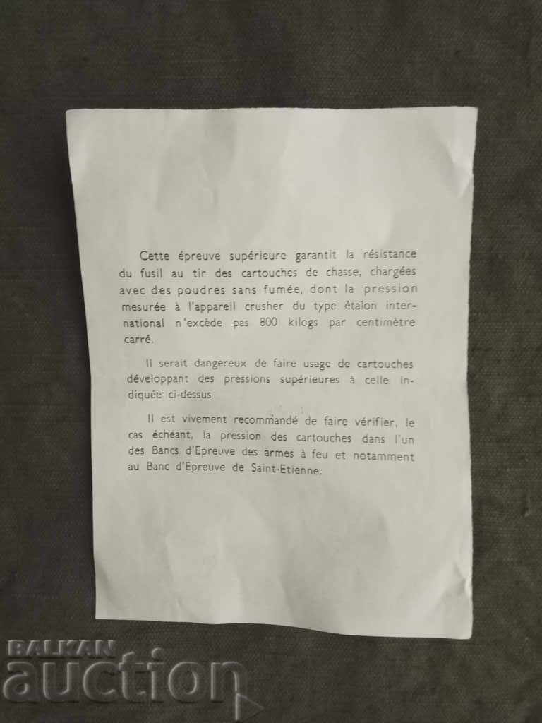Un permis francez de arme vechi cu preț 10.00 BGN | € 5.11