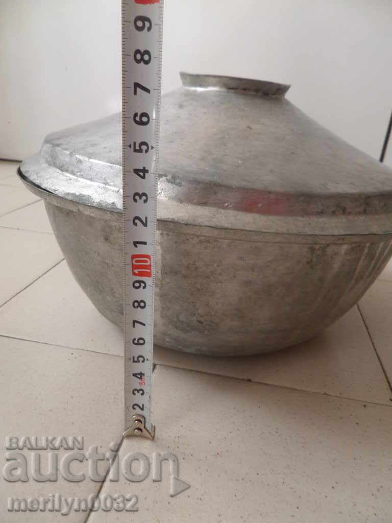 An old tinned pot, a baker's copper pot with lid - 6