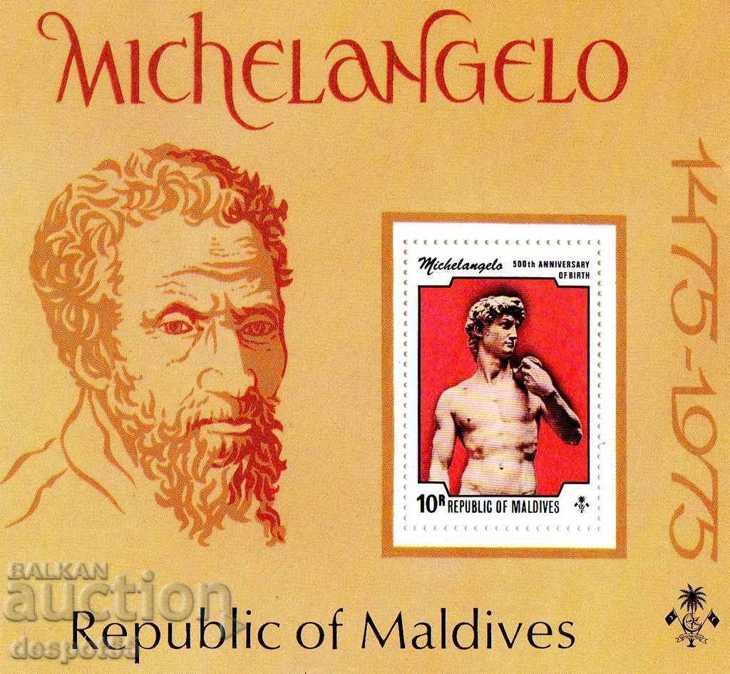 1975. Maldives. 500 years since the birth of Michelangelo. Block.