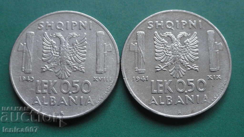 Албания 1940-41г. - 0,50 лек (R) 2 броя