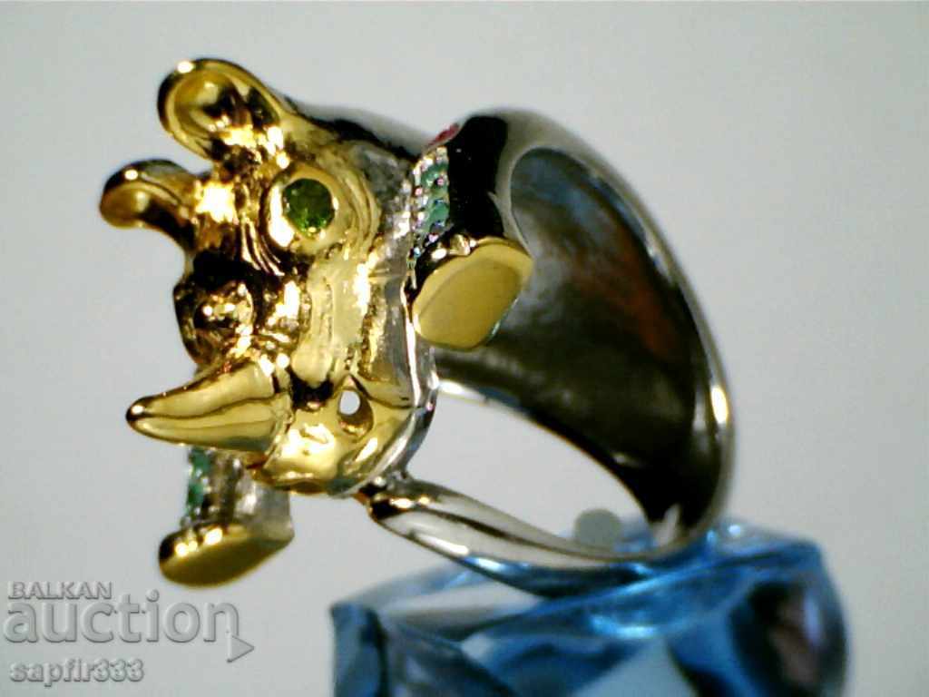 UNIQUE RING "NOSOROG" WITH DIOPIDS, MAGARAS AND RUBINS - 7