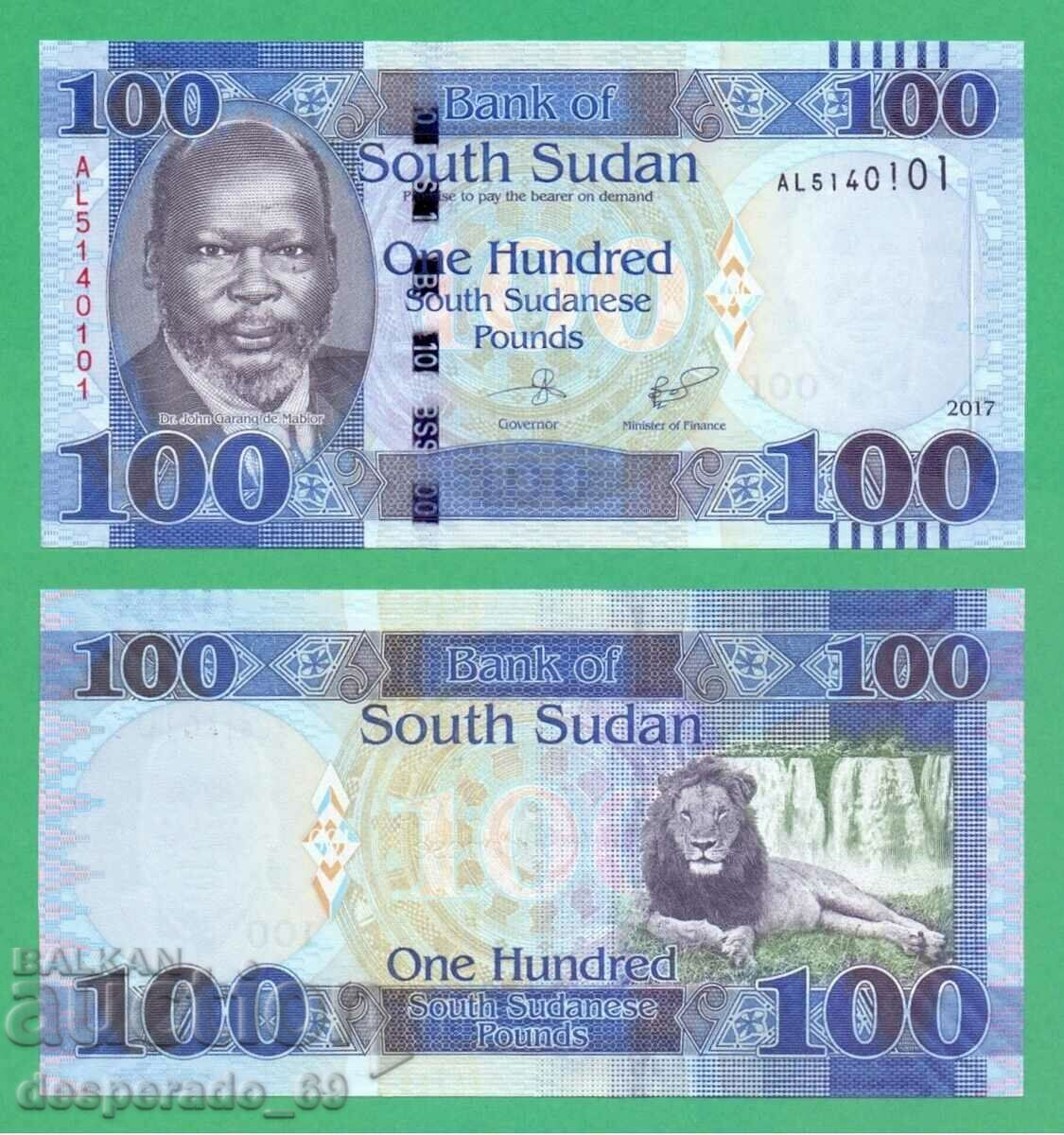 (¯ ° '•., SOUTH SUDAN 100 de lire sterline 2017 UNC • • • •)