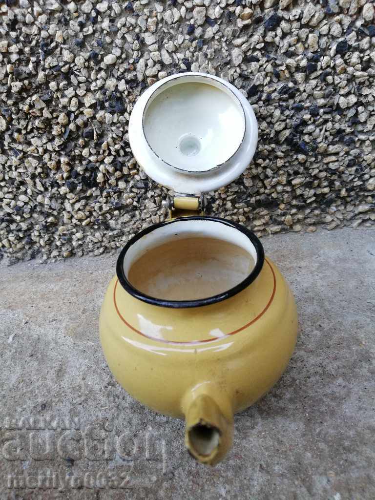 Old enamel tea kettle pitcher pot with enamel - 7 Old enamel tea kettle pitcher pot with enamel - 7