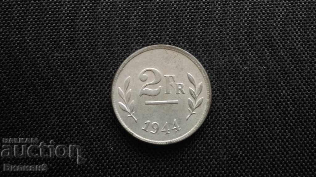 BELGIUM 2 francs 1944 Excellent !!!